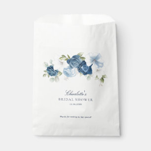 Watercolor Dusty Blue Floral Bridal Shower Paper Favour Bag