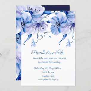 watercolor dusty blue floral navy blue wedding   i invitation