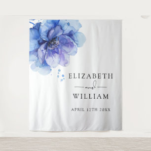Watercolor Dusty Blue Floral Photo Booth Backdrop Tapestry