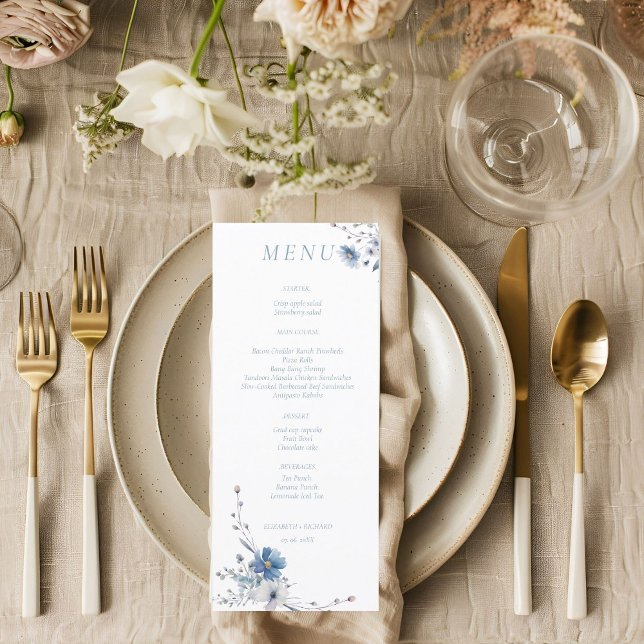 Watercolor Dusty Blue Floral Spring bloom Wedding  Menu (Creator Uploaded)