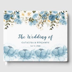 Watercolor Dusty Blue Floral Wedding  Guest Book