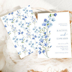 Watercolor Dusty Blue Floral Wedding Invitation