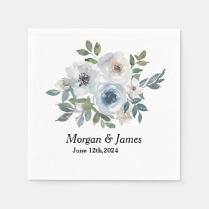Watercolor Dusty Blue Floral Wedding Napkin