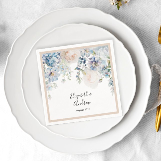Watercolor Dusty Blue Floral Wedding Napkin (Creator Uploaded)