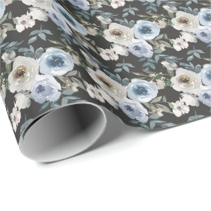 Watercolor Dusty Blue Floral Wedding Wrapping Paper