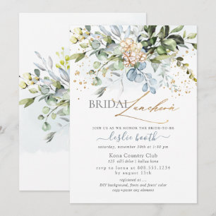 Watercolor Dusty Blue Gum Eucalyptus Bridal Shower Invitation