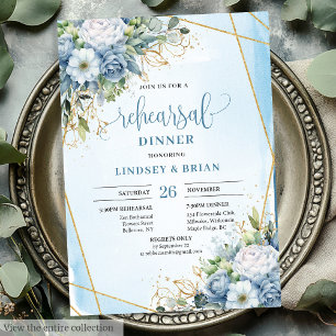 Watercolor Dusty Blue Peony Rehearsal Invitation