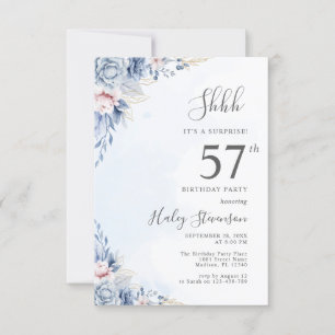 Watercolor Dusty Blue Surprise 57th Birthday Party Invitation