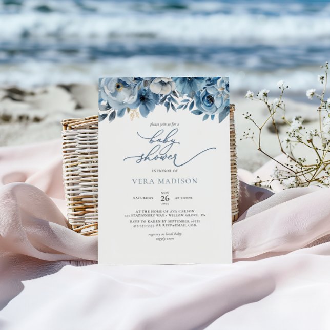 Watercolor Dusty Blue Winter Baby Shower Invitation (Creator Uploaded)