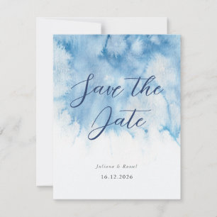 Watercolor Dusty Blue Winter Wedding Save The Date
