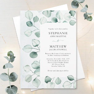 Watercolor Dusty Eucalyptus Leaves Border Wedding Invitation