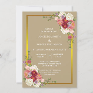 Watercolor Dusty Gray Gold Blush Peach Wedding  Invitation