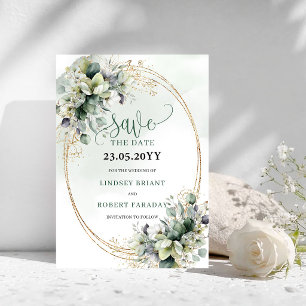 Watercolor Dusty Green Botanical Save The Date