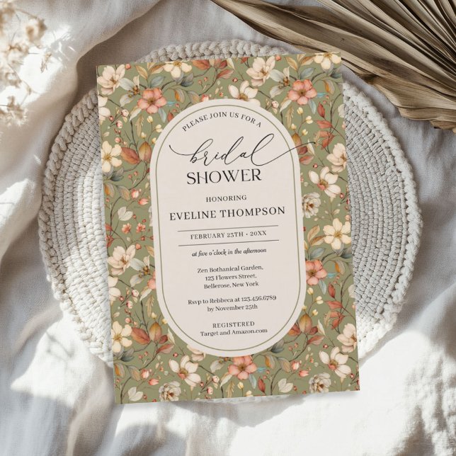 Watercolor dusty green ivory wildflowers arch invitation (Watercolor dusty green ivory wildflowers arch invitation)