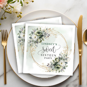 Watercolor Dusty Green Sweet Sixteen Party Napkins
