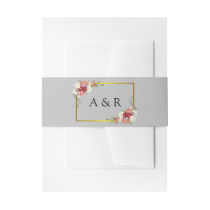 Watercolor Dusty Grey Gold Blush Peach Wedding Inv Invitation Belly Band