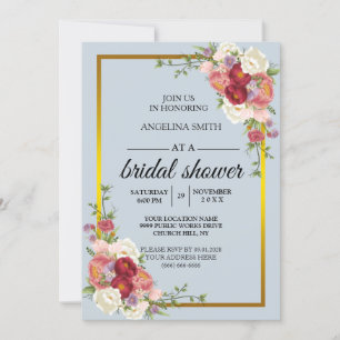 Watercolor Dusty Grey Gold Blush Peach Wedding Invitation