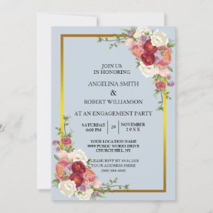Watercolor Dusty Grey Gold Blush Peach Wedding Invitation