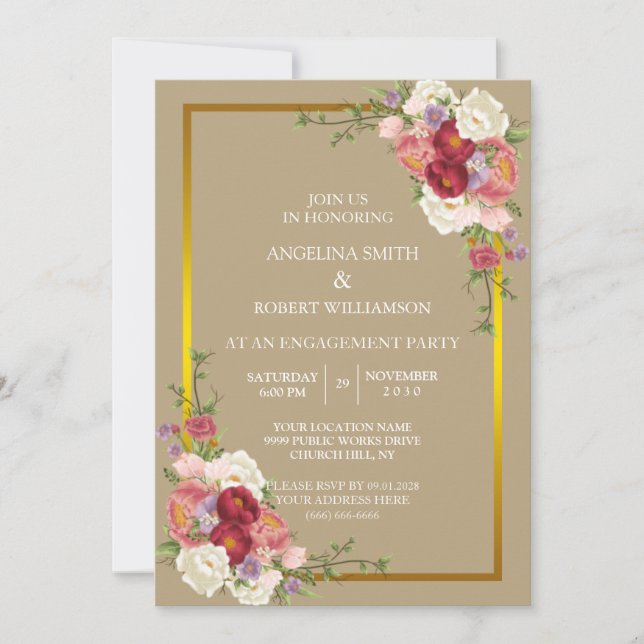 Watercolor Dusty Grey Gold Blush Peach Wedding  Invitation (Front)