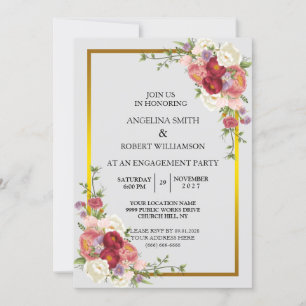 Watercolor Dusty Grey Gold Blush Peach Wedding Invitation