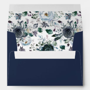 Watercolor Dusty Navy Blue Floral Wedding Envelope