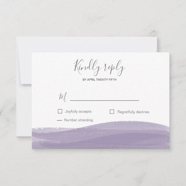 Watercolor dusty purple brush stroke RSVP Card (Front)