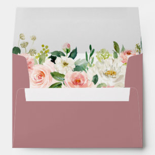 Watercolor Dusty Rose Floral Return Address 5x7 Envelope