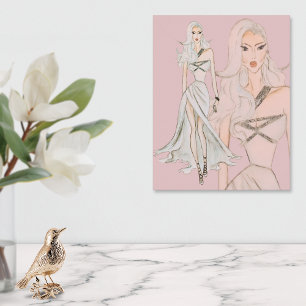 Watercolor Dusty Rose Vogue Fashion Model  Poster