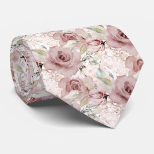 Watercolor Dusty Roses Hydrangeas DIY background Tie