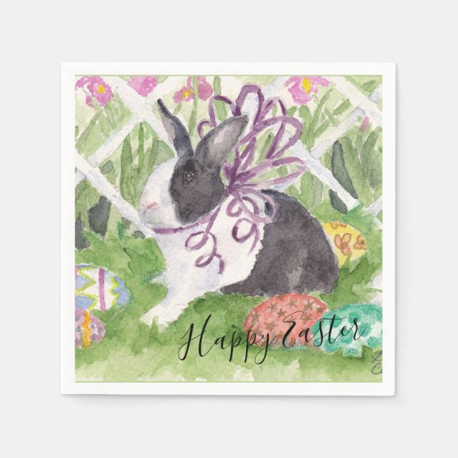 Watercolor Dutch Rabbit Easter Eggs Napkin (Front)