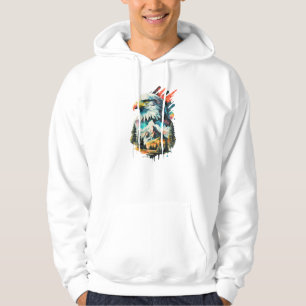 Watercolor Eagle & Mountain Landscape Art Hoodie