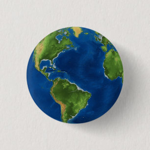 Watercolor Earth globe geography funny 3D illusion 3 Cm Round Badge