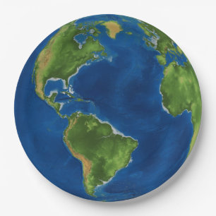 Watercolor Earth globe geography funny 3D illusion Paper Plate