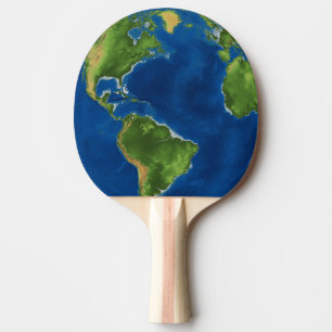 Watercolor Earth globe geography funny 3D illusion Ping Pong Paddle