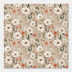 Watercolor Earth Tone Boho Coral Pink White Floral Wallpaper