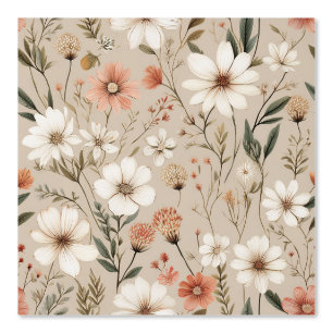 Watercolor Earth Tone Boho Coral Pink White Floral Wallpaper