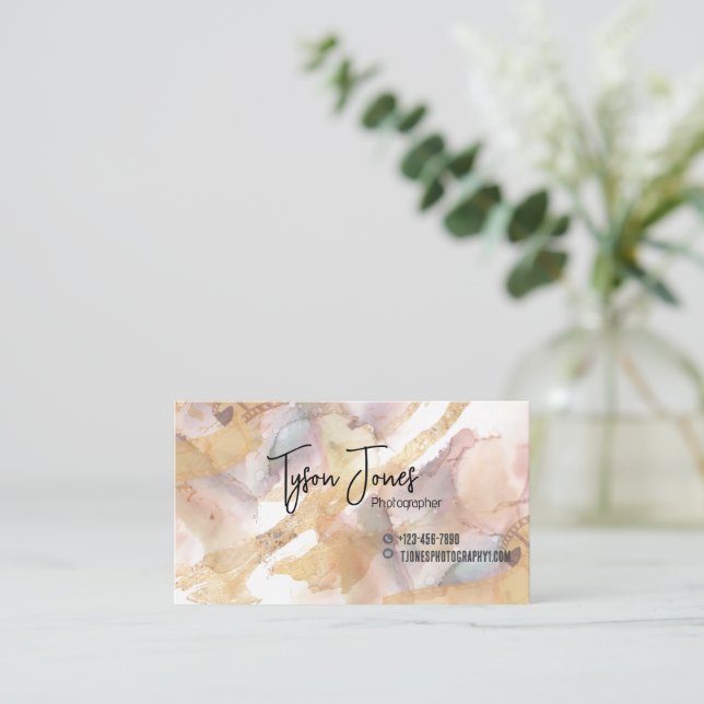 Watercolor Earth Tone Earth Tones Gold Film Business Card (Standing Front)