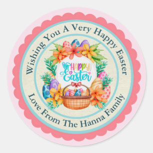 Watercolor Easter Basket Egg, Floral Spring Classic Round Sticker