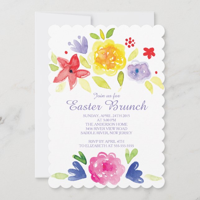 Watercolor  Easter Brunch Dinner Party Invitation (Front)