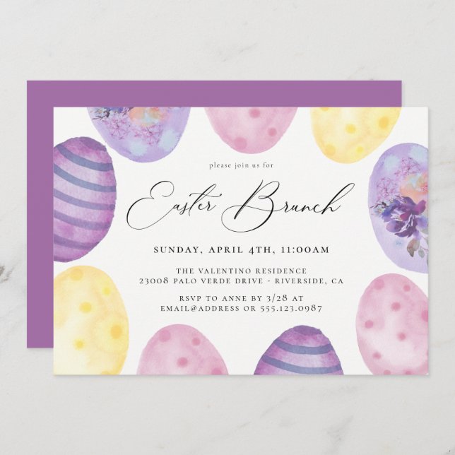Watercolor Easter Brunch Invitation (Front/Back)