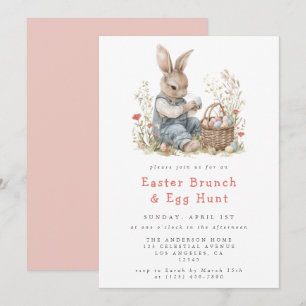 Watercolor Easter Bunny Brunch and Egg Hunt Invitation
