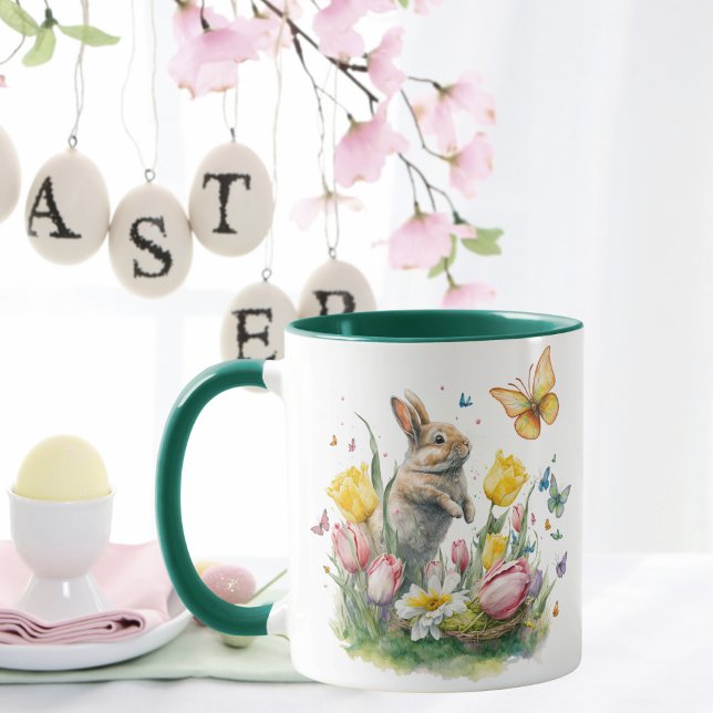 Watercolor Easter Bunny Chasing Butterflies Mug (Creator Uploaded)