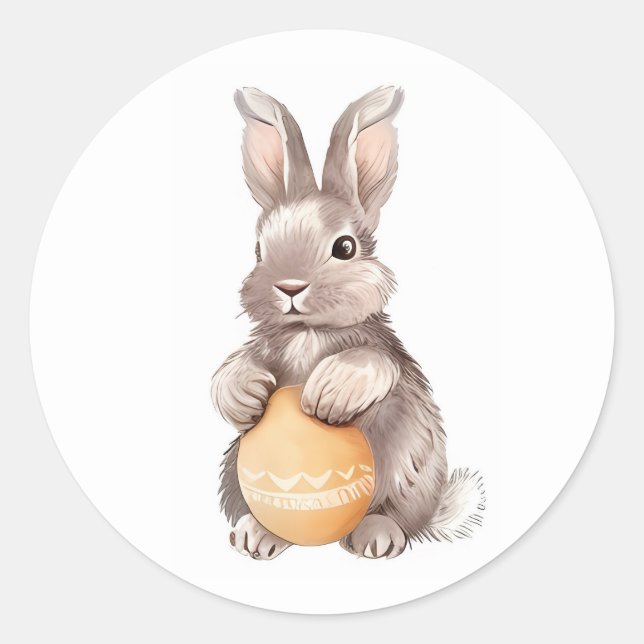 Watercolor Easter Bunny Classic Round Sticker (Front)