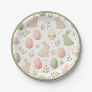 Watercolor Easter Bunny & Eggs Pastel Party Paper Plate