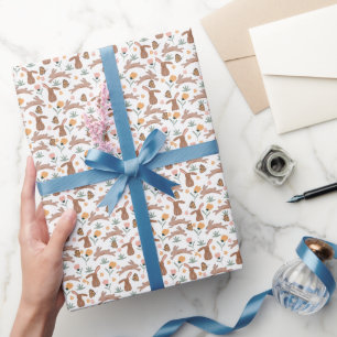 Watercolor Easter Bunny Floral Spring Pattern Wrapping Paper