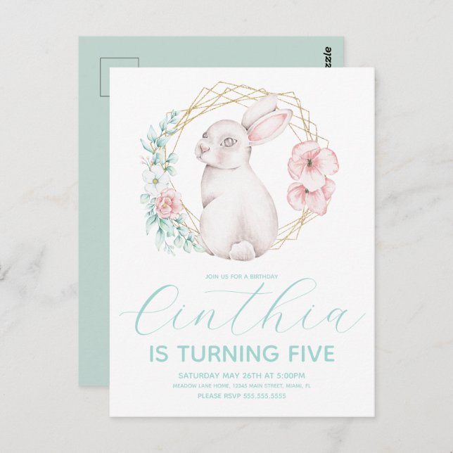 Watercolor Easter Bunny Girl Birthday Pastel   Postcard (Front/Back)