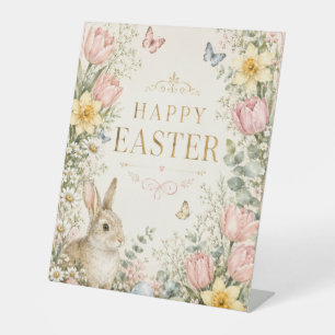 Watercolor Easter Bunny Greeting Card, Pastel Pedestal Sign