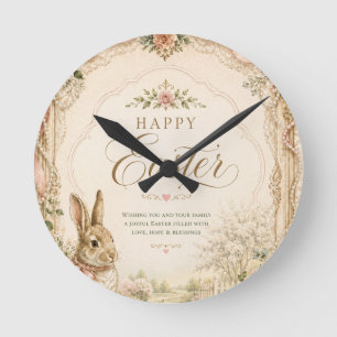 Watercolor Easter Bunny Greeting Card, Pastel Round Clock