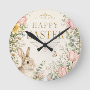 Watercolor Easter Bunny Greeting Card, Pastel Round Clock