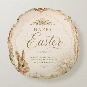 Watercolor Easter Bunny Greeting Card, Pastel  Round Cushion